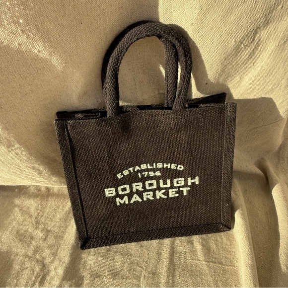 Borough Market Small/Mini Black Jute Tote Bag - Picture 4 of 5